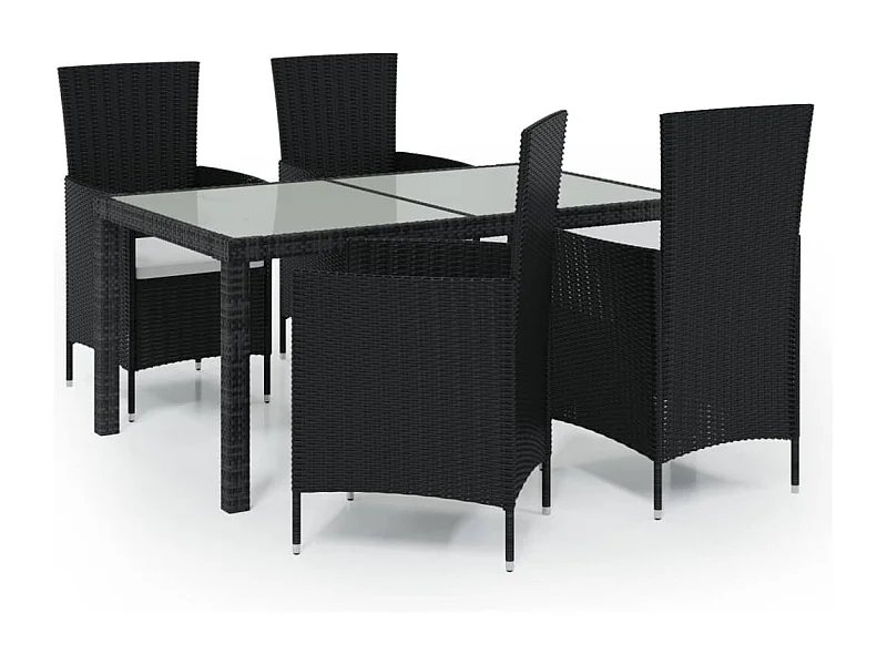 Salón exterior de 5 piezas con cojines de resina tejida en negro 02_0014955