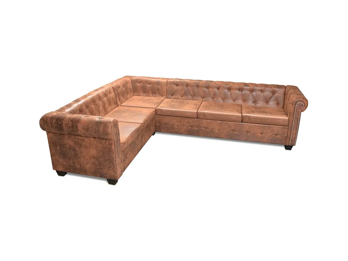 Canapé d'angle chesterfield 6 cuir marron 260 x 205 x 73 cm 02_0020241