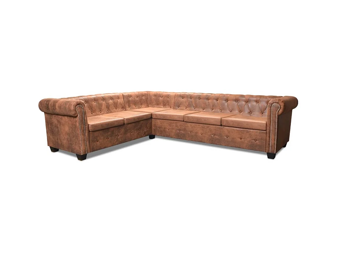 Canapé d'angle chesterfield 6 cuir marron 260 x 205 x 73 cm 02_0020241
