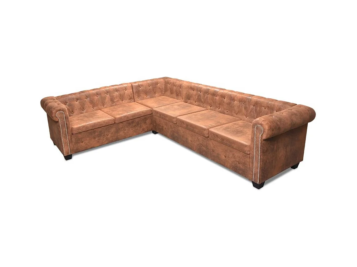 Canapé d'angle chesterfield 6 cuir marron 260 x 205 x 73 cm 02_0020241