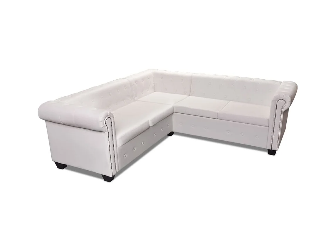 Sofá esquinero Chesterfield de 5 plazas en piel sintética blanca 02_0020233
