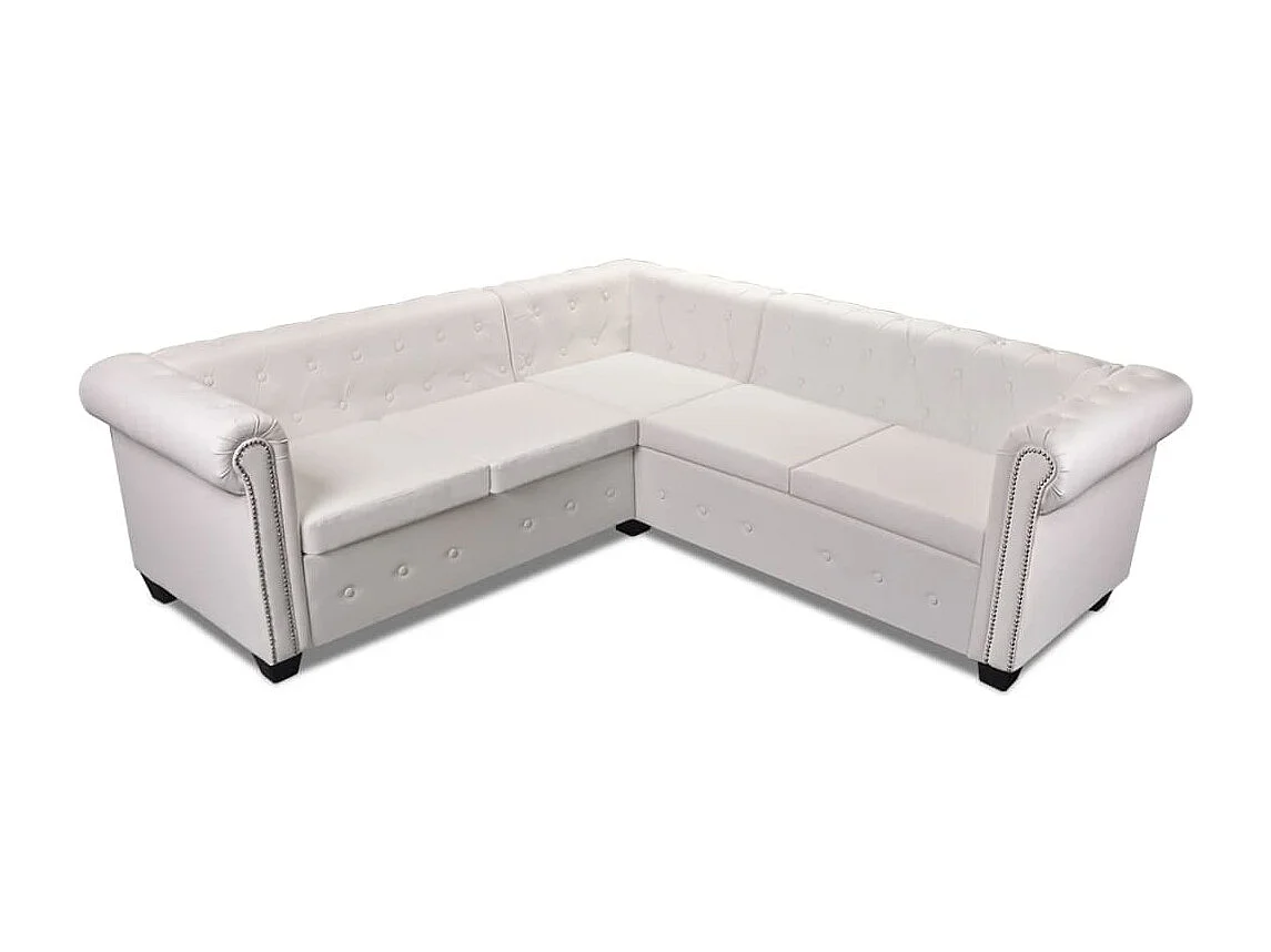 Divano angolare Chesterfield 5 posti in similpelle bianca 02_0020233