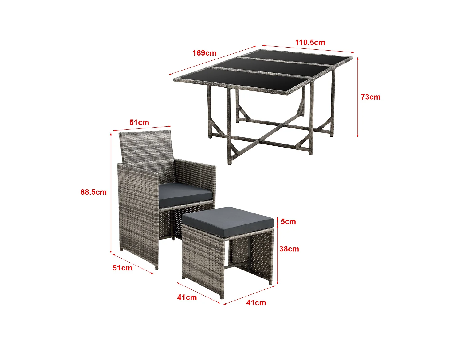 Salon de jardin acier grise 169 x 110.5 x 73 cm 03_0008236
