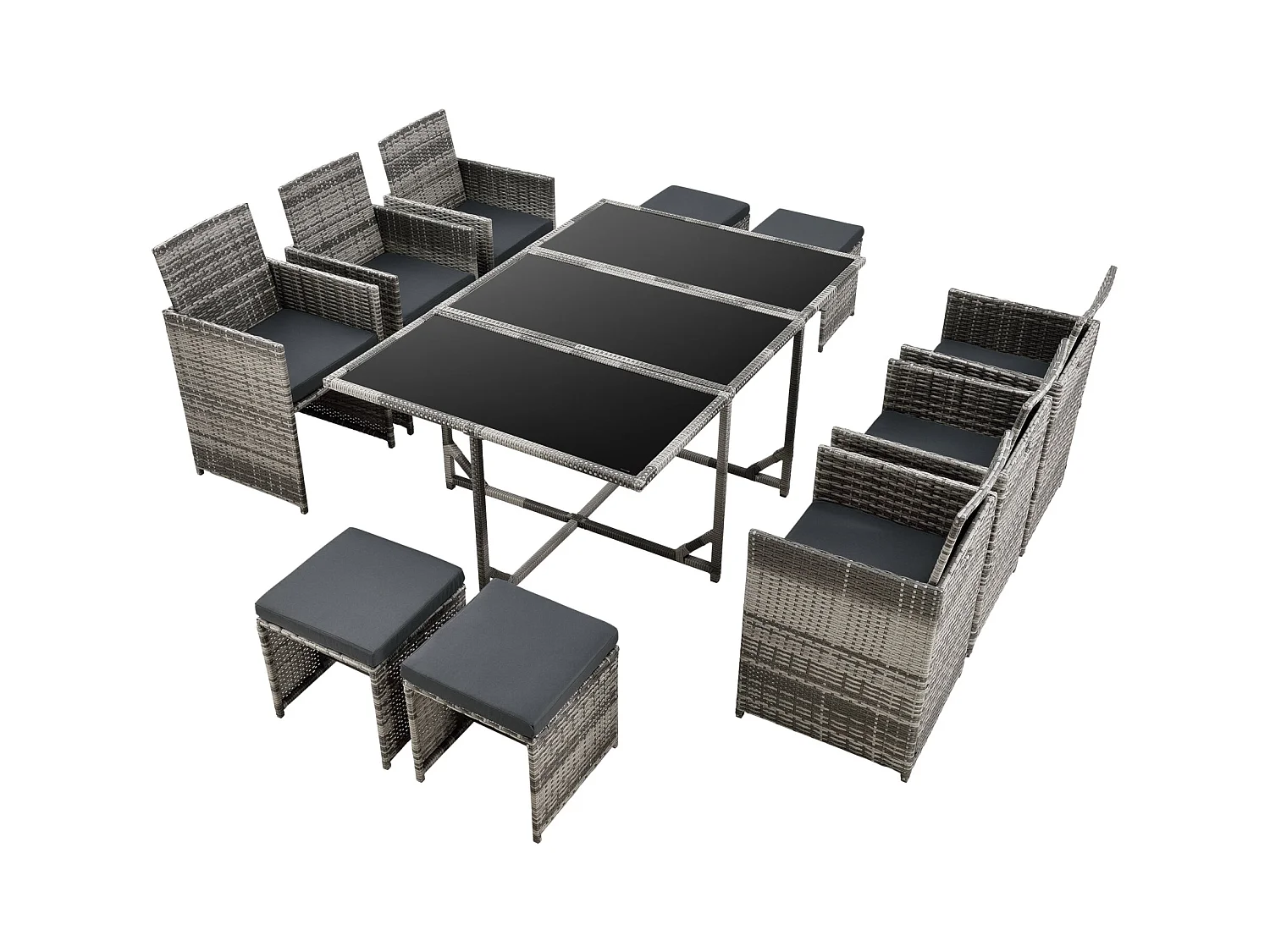 Mobili da giardino in polyrattan acciaio grigio melange cuscini grigio scuro 03_0008236