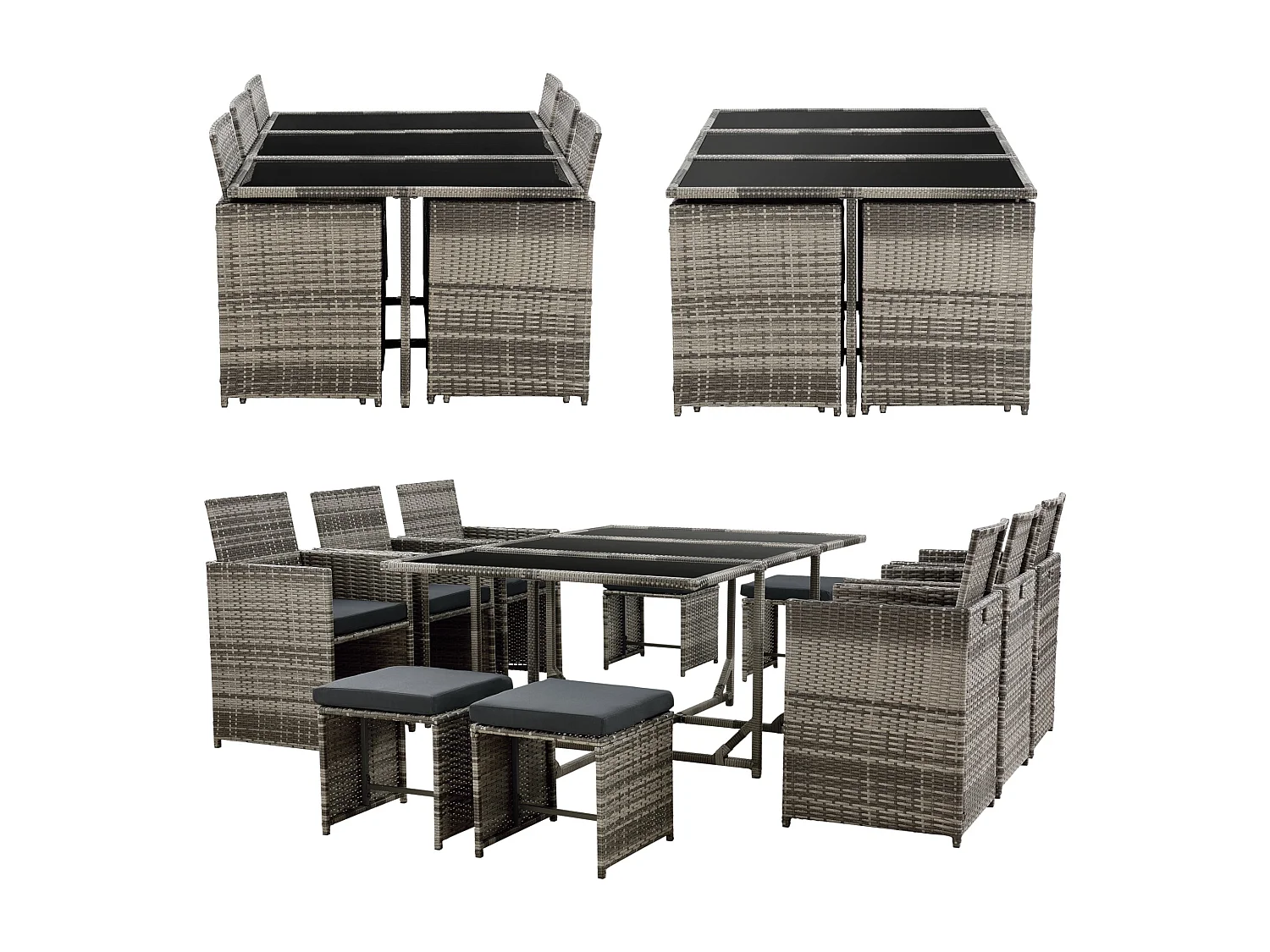 Móveis de jardim polirattan aço urze cinza escuro almofadas 03_0008236