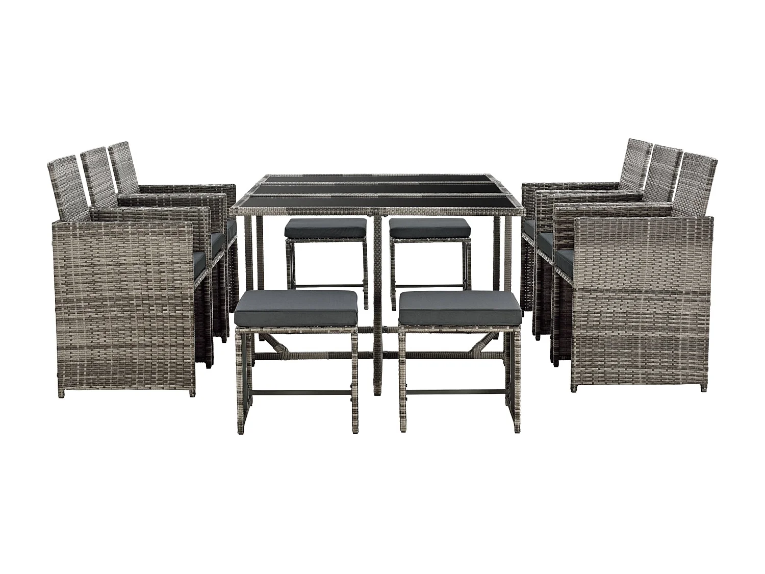 Móveis de jardim polirattan aço urze cinza escuro almofadas 03_0008236