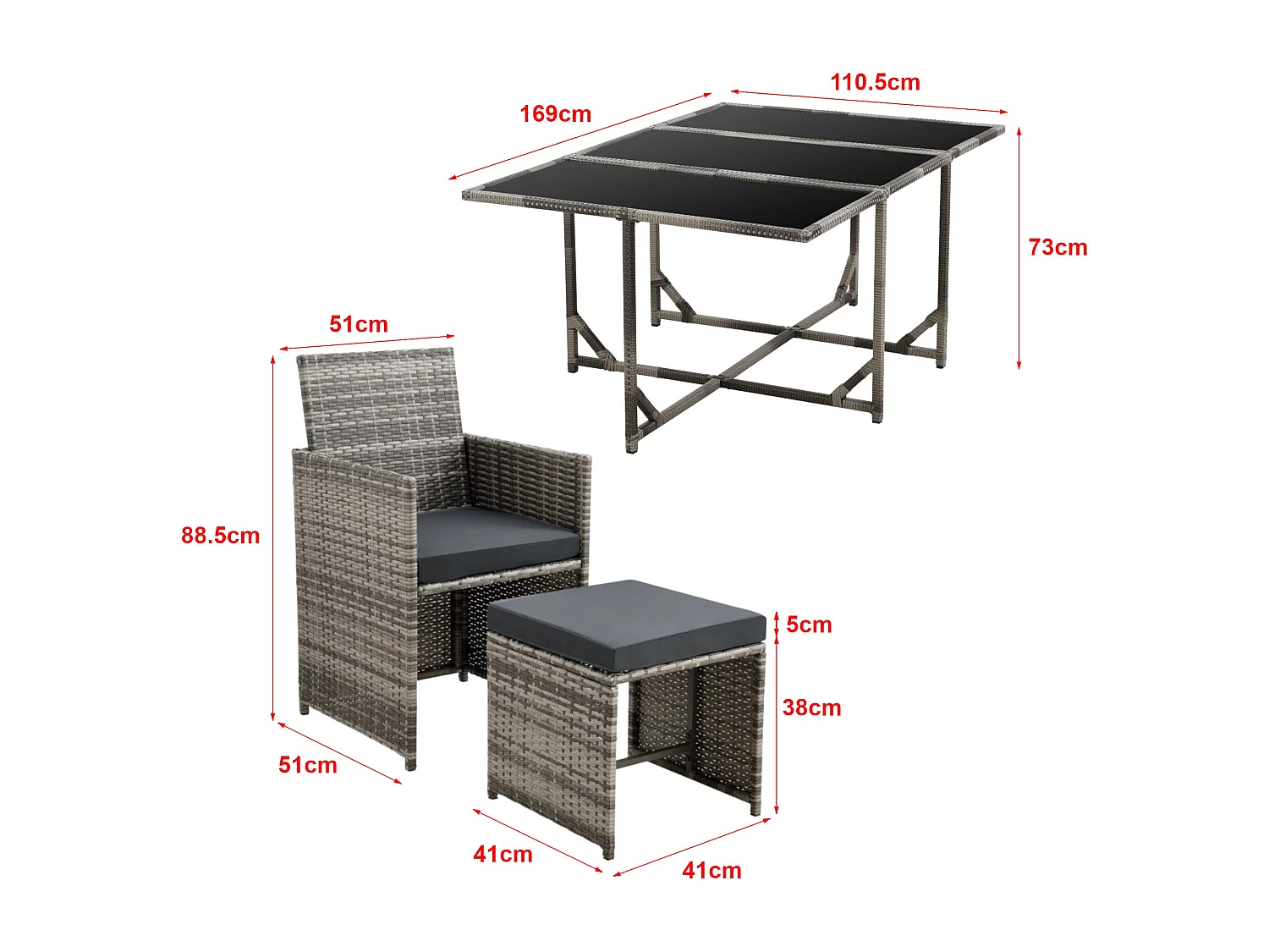 Móveis de jardim polirattan aço urze cinza escuro almofadas 03_0008236