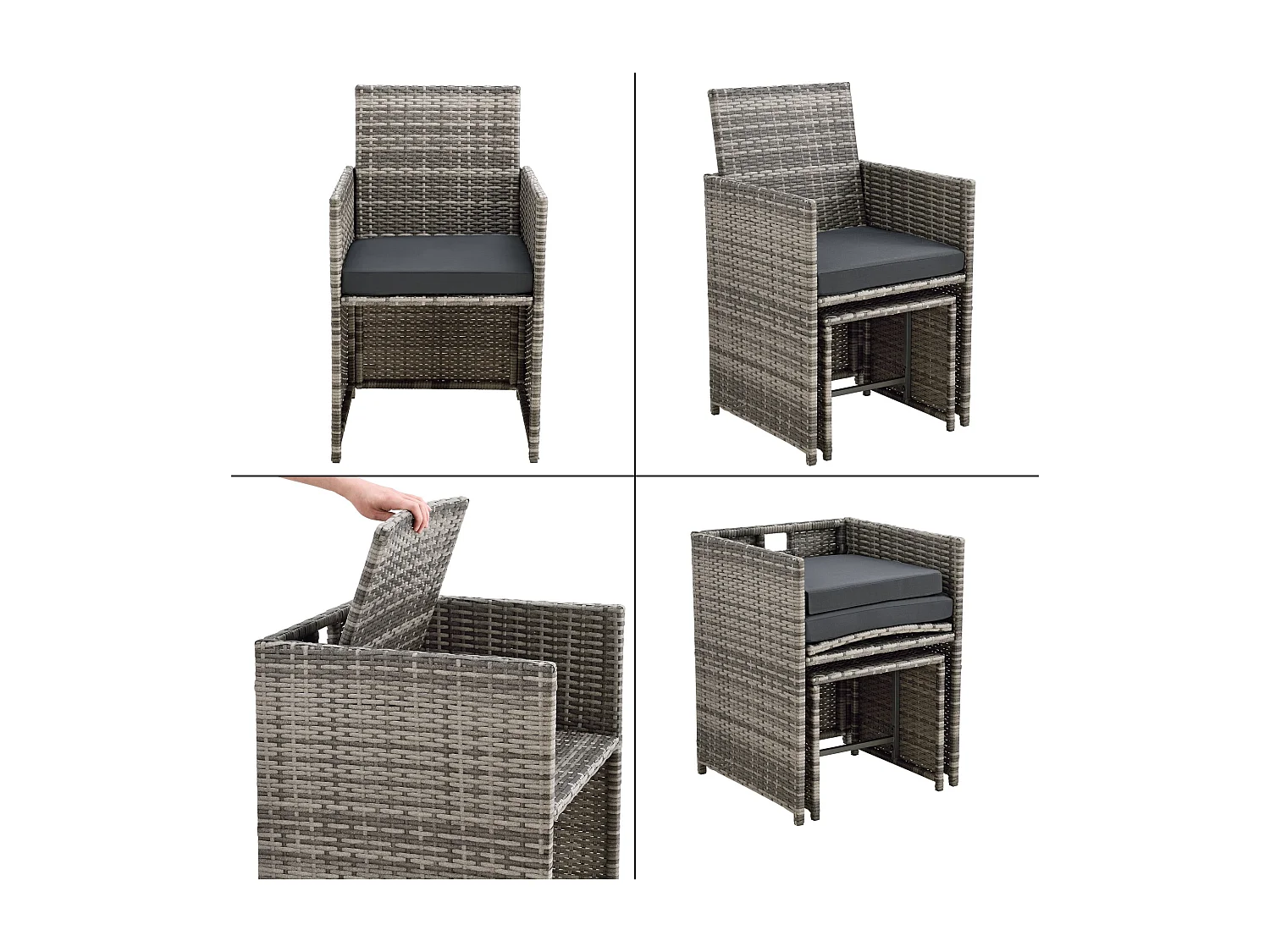 Móveis de jardim polirattan aço urze cinza escuro almofadas 03_0008236