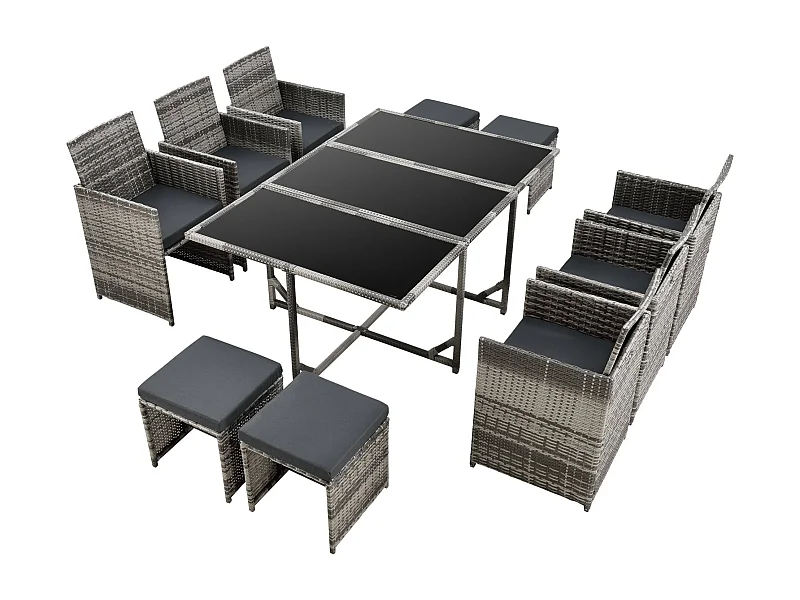 Mobili da giardino in polyrattan acciaio grigio melange cuscini grigio scuro 03_0008236