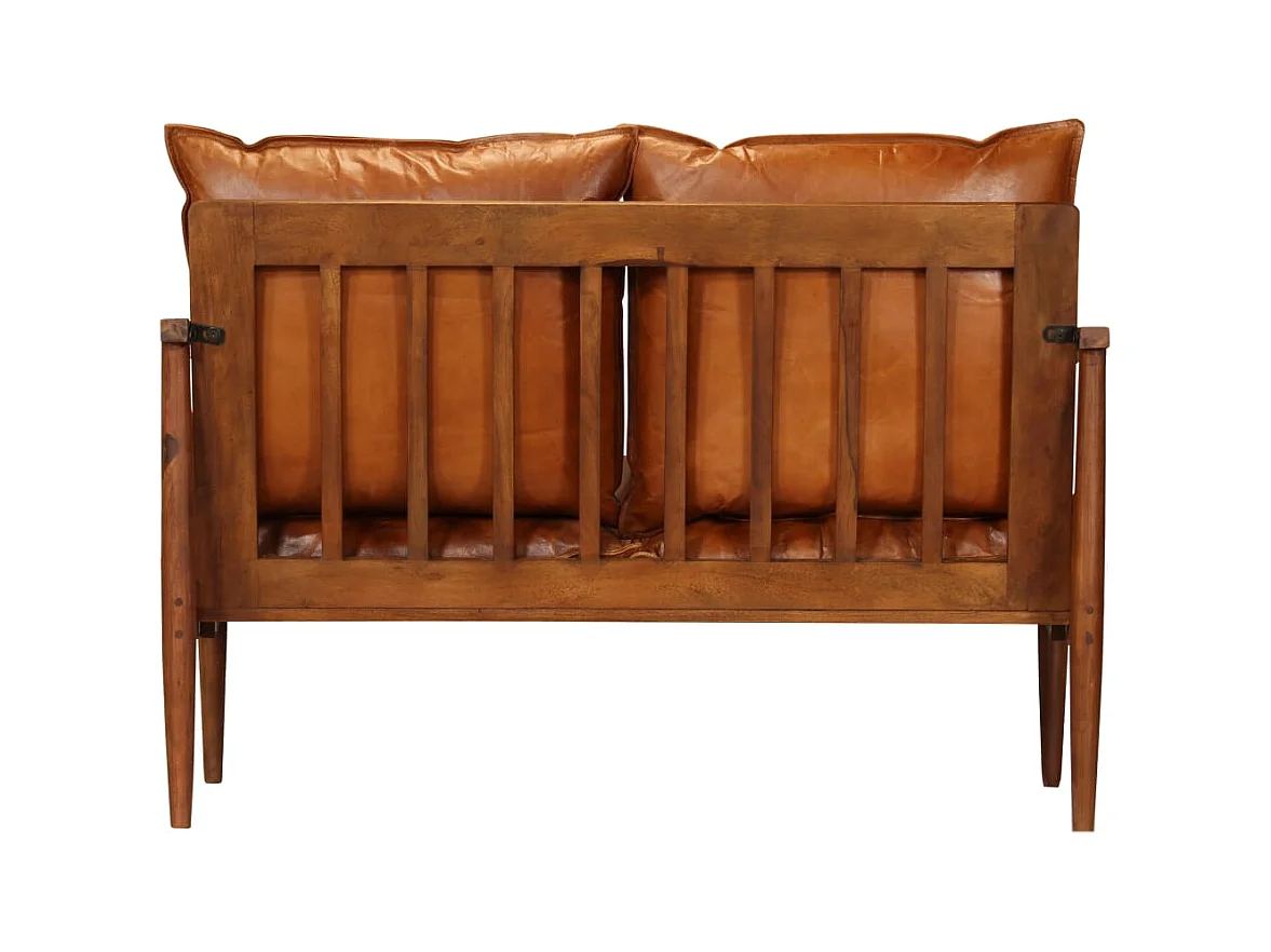 Divano a 2 posti per soggiorno arredamento per la casa in vera pelle con legno di acacia marrone 02_0019446