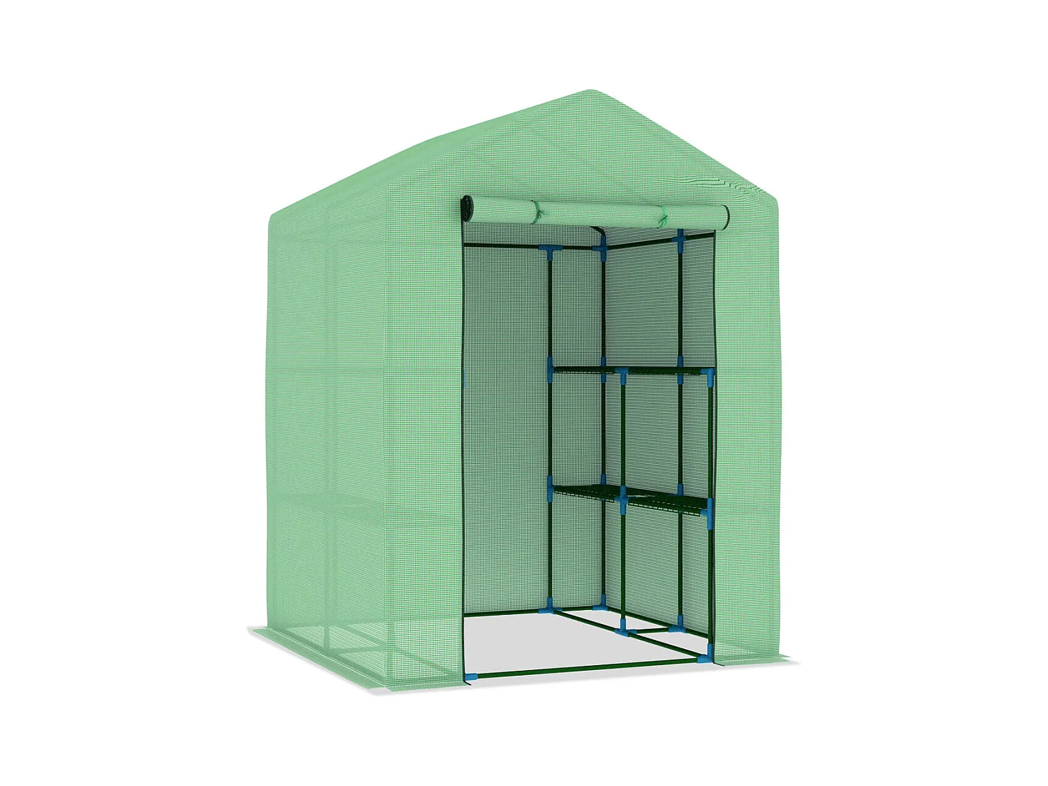 Serra tenda riparo piante fiori ortaggi con ripiani in acciaio 143 x 143 x 195 cm verde 02_0044648