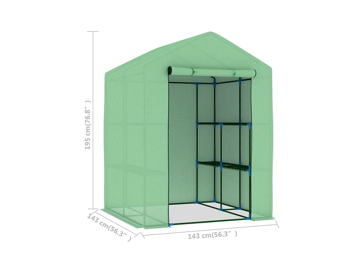 Tenda de estufa abrigo para plantas flores vegetais com prateleiras de aço 143 x 143 x 195 cm verde 02_0044648