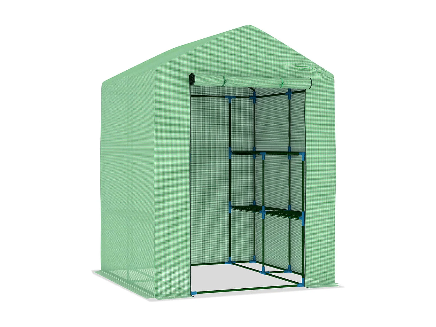 Tenda de estufa abrigo para plantas flores vegetais com prateleiras de aço 143 x 143 x 195 cm verde 02_0044648