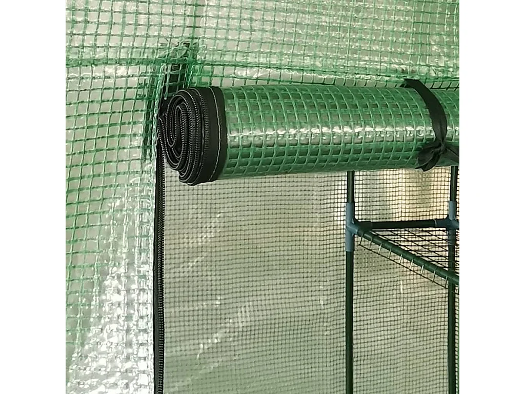 Tenda de estufa abrigo para plantas flores vegetais com prateleiras de aço 143 x 143 x 195 cm verde 02_0044648