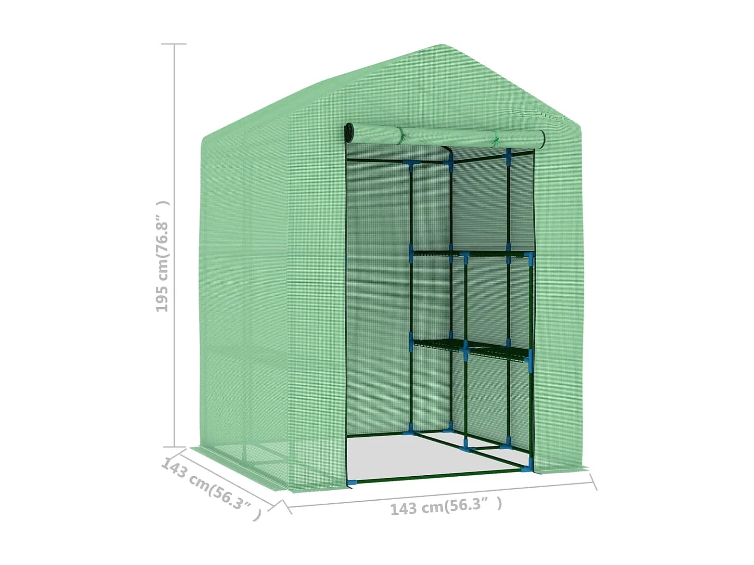 Tenda de estufa abrigo para plantas flores vegetais com prateleiras de aço 143 x 143 x 195 cm verde 02_0044648