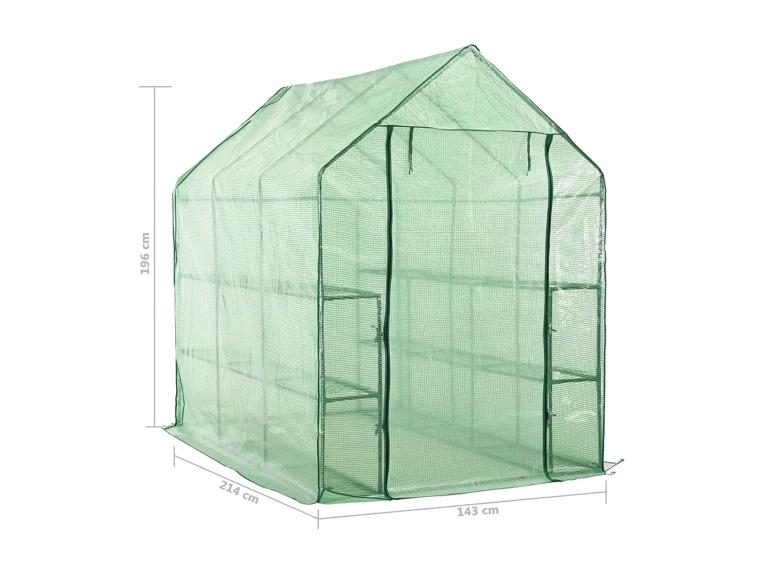 Tenda de estufa para plantas flores e vegetais em um nível com 12 prateleiras de aço 143 x 214 x 196 cm verde 02_0044655