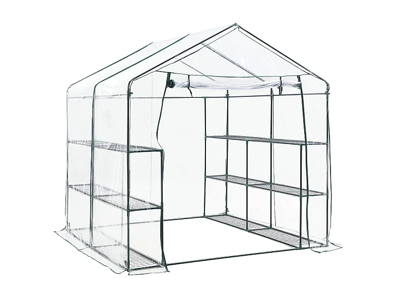 Serra da giardino in acciaio e PVC con ripiani integrati 200 x 200 x 220 cm 03_0008249