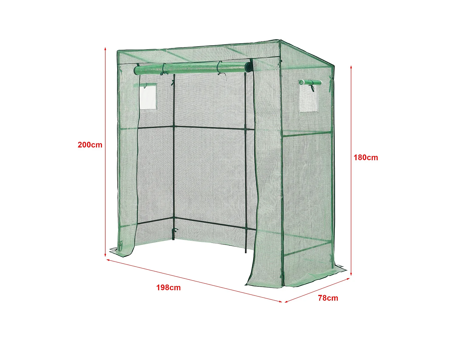 Estufa de tomate em aço e polietileno com porta e 2 janelas com zíper 198 x 78 x 180 - 200 cm verde 03_0008261