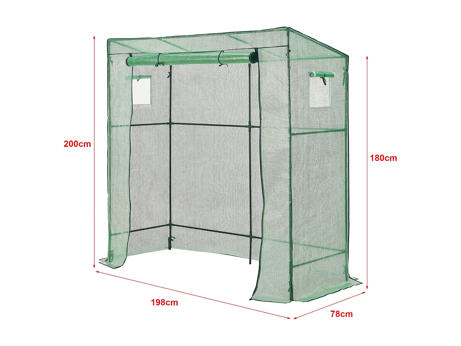 Estufa de tomate em aço e polietileno com porta e 2 janelas com zíper 198 x 78 x 180 - 200 cm verde 03_0008261