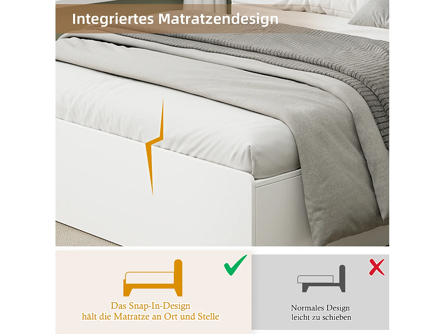 Kinderbett mit Stauraum – 140 x 200 cm – mit USB-Anschluss und Kopfteil mit Stauraum – MDF – weiß