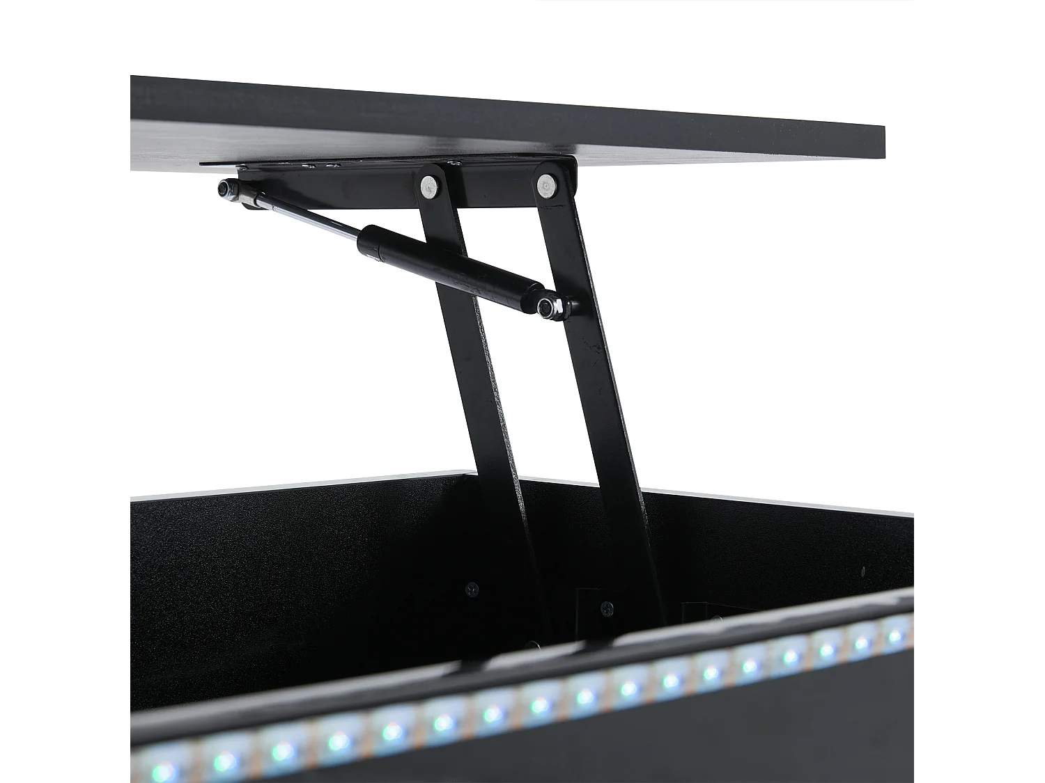Mesa de centro elevatória - 96 x 45 x 40 cm - com arrumação oculta + 1 gaveta + LEDs - aglomerado - preto