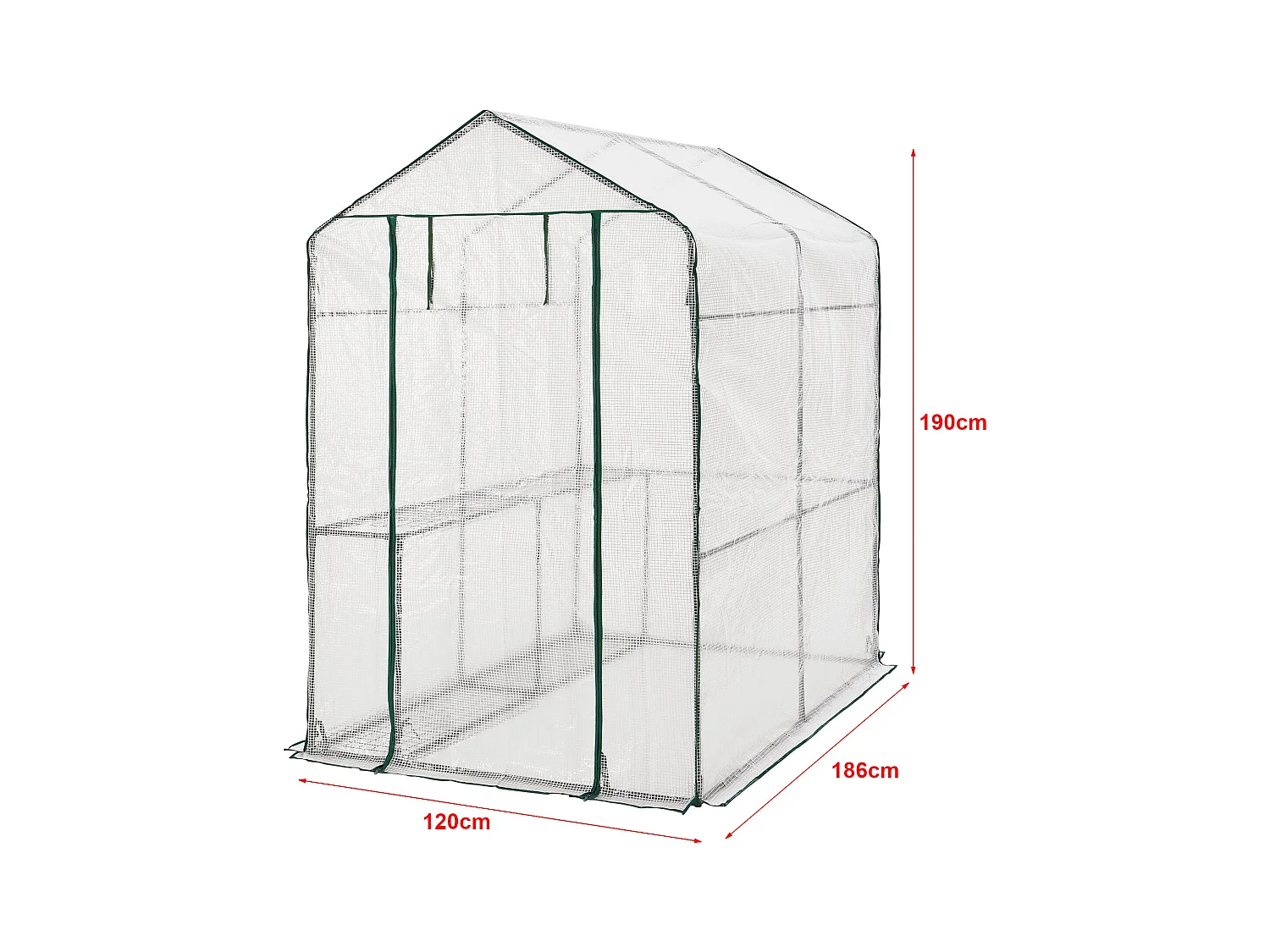 Estufa de jardim em aço e polietileno com prateleiras integradas 120 x 186 x 190 cm 03_0008255