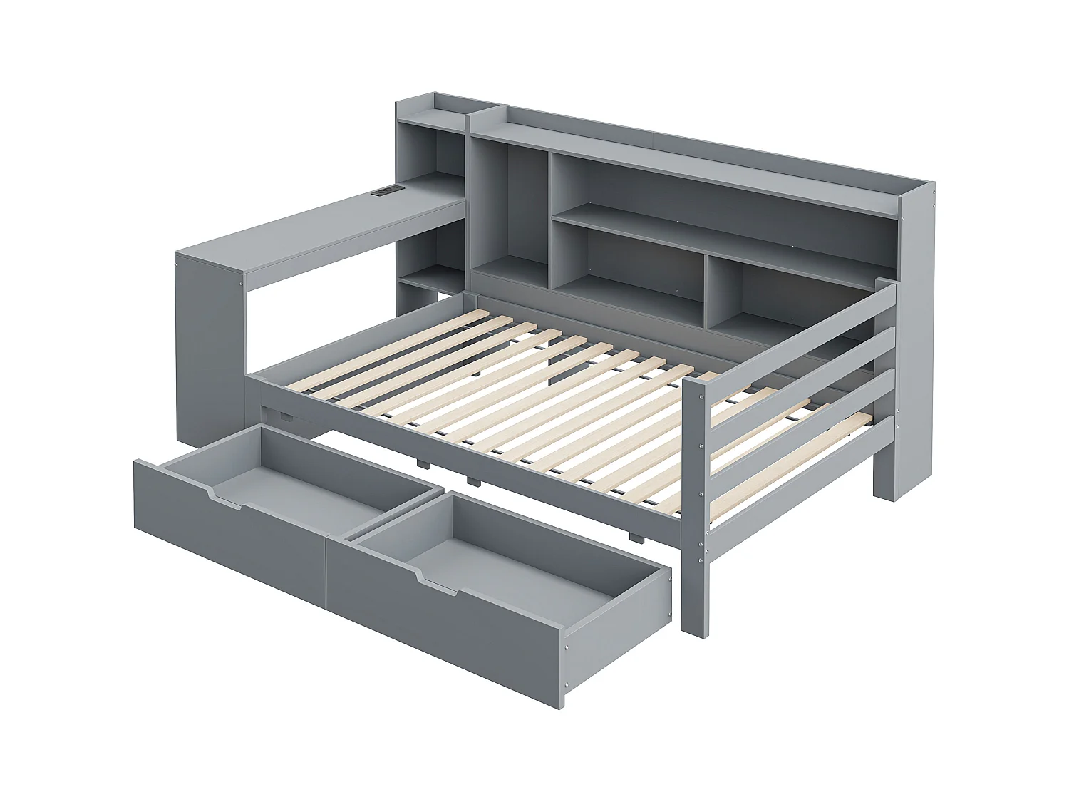 Canapé-lit pour enfant - 90 x 200 cm - avec bureau + bibliothèque + étagères de rangements - MDF - gris
