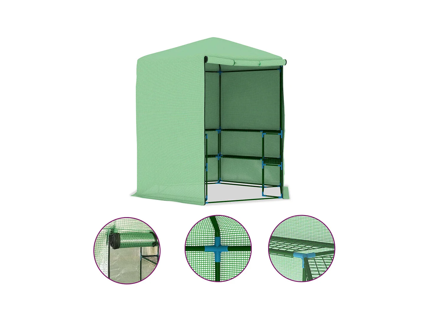 Tenda de estufa abrigo para plantas flores vegetais com prateleiras de aço 227 x 223 cm verde 02_0044649