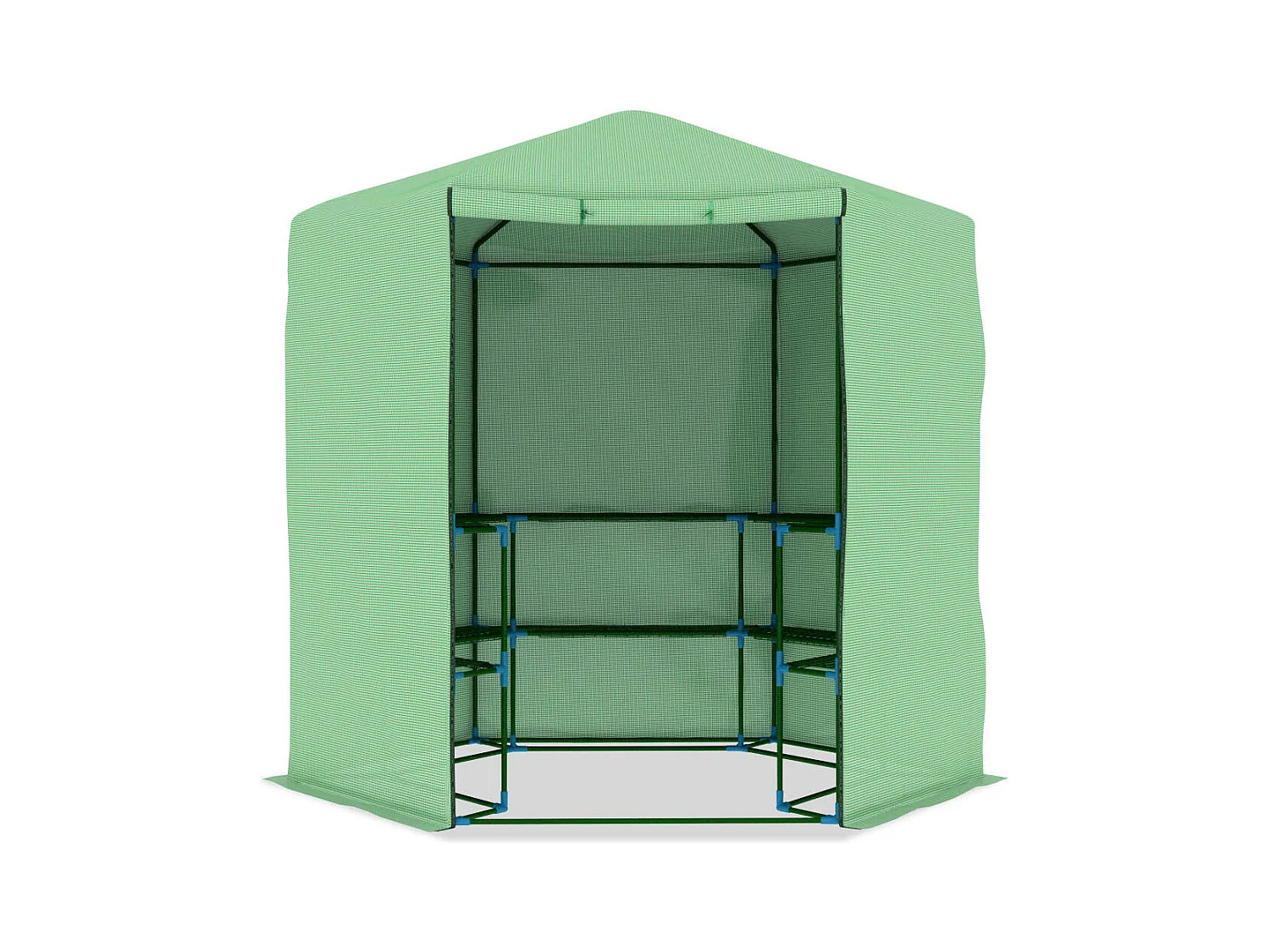Tenda de estufa abrigo para plantas flores vegetais com prateleiras de aço 227 x 223 cm verde 02_0044649