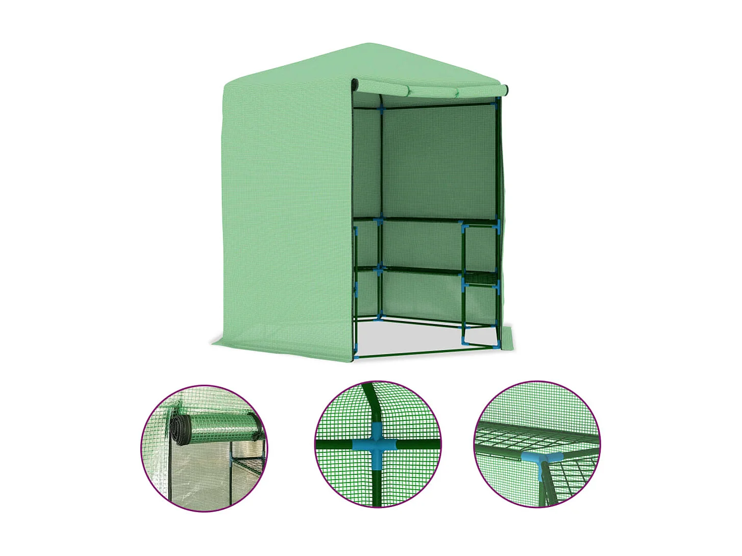 Tenda de estufa abrigo para plantas flores vegetais com prateleiras de aço 227 x 223 cm verde 02_0044649