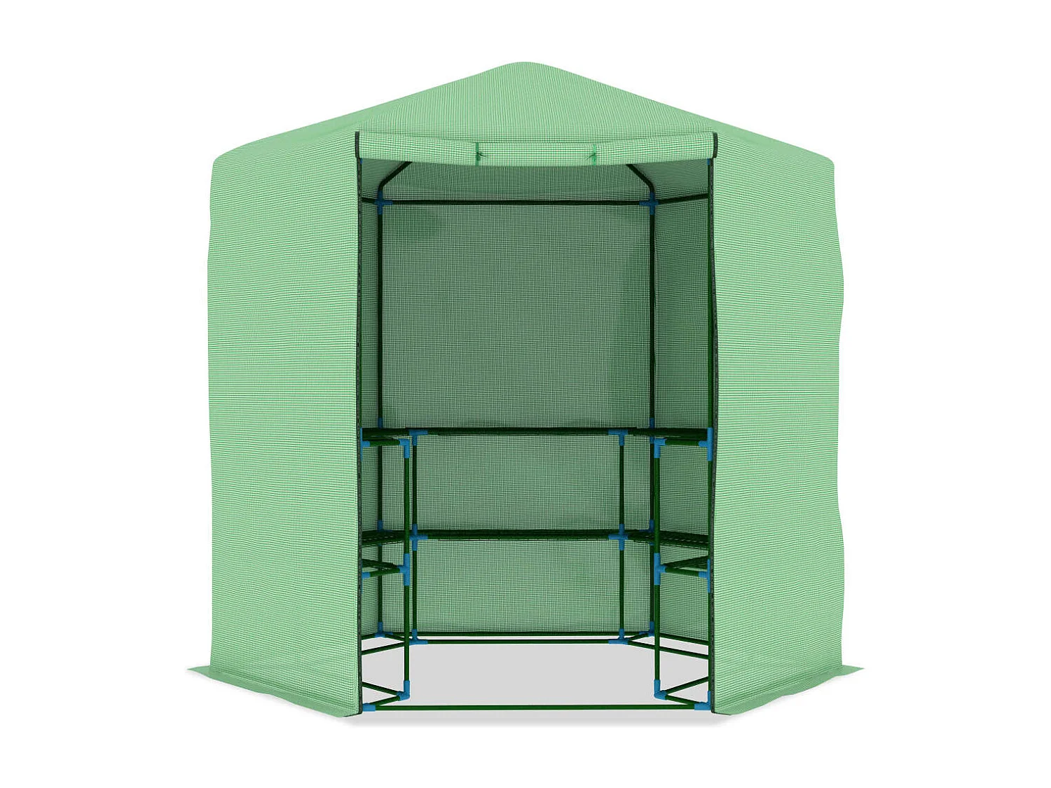 Tenda de estufa abrigo para plantas flores vegetais com prateleiras de aço 227 x 223 cm verde 02_0044649