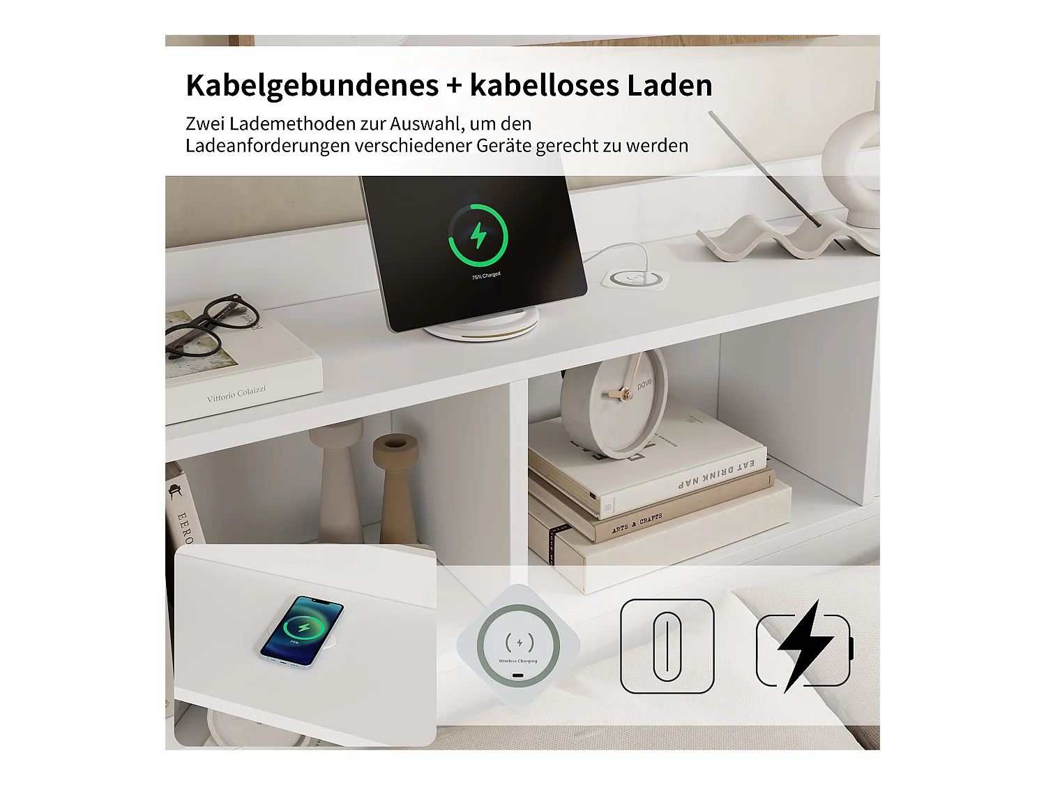 Lit coffre double - 140 x 200 cm - avec tête de lit coffre + 2 tables de chevet + 2 tiroirs - MDF - blanc