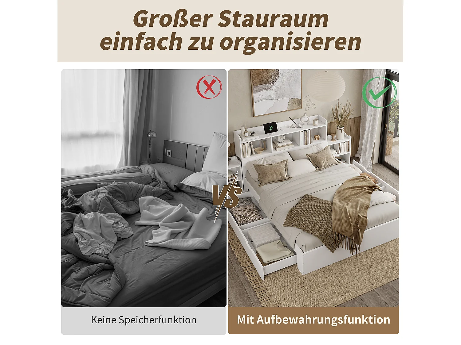 Lit coffre double - 140 x 200 cm - avec tête de lit coffre + 2 tables de chevet + 2 tiroirs - MDF - blanc