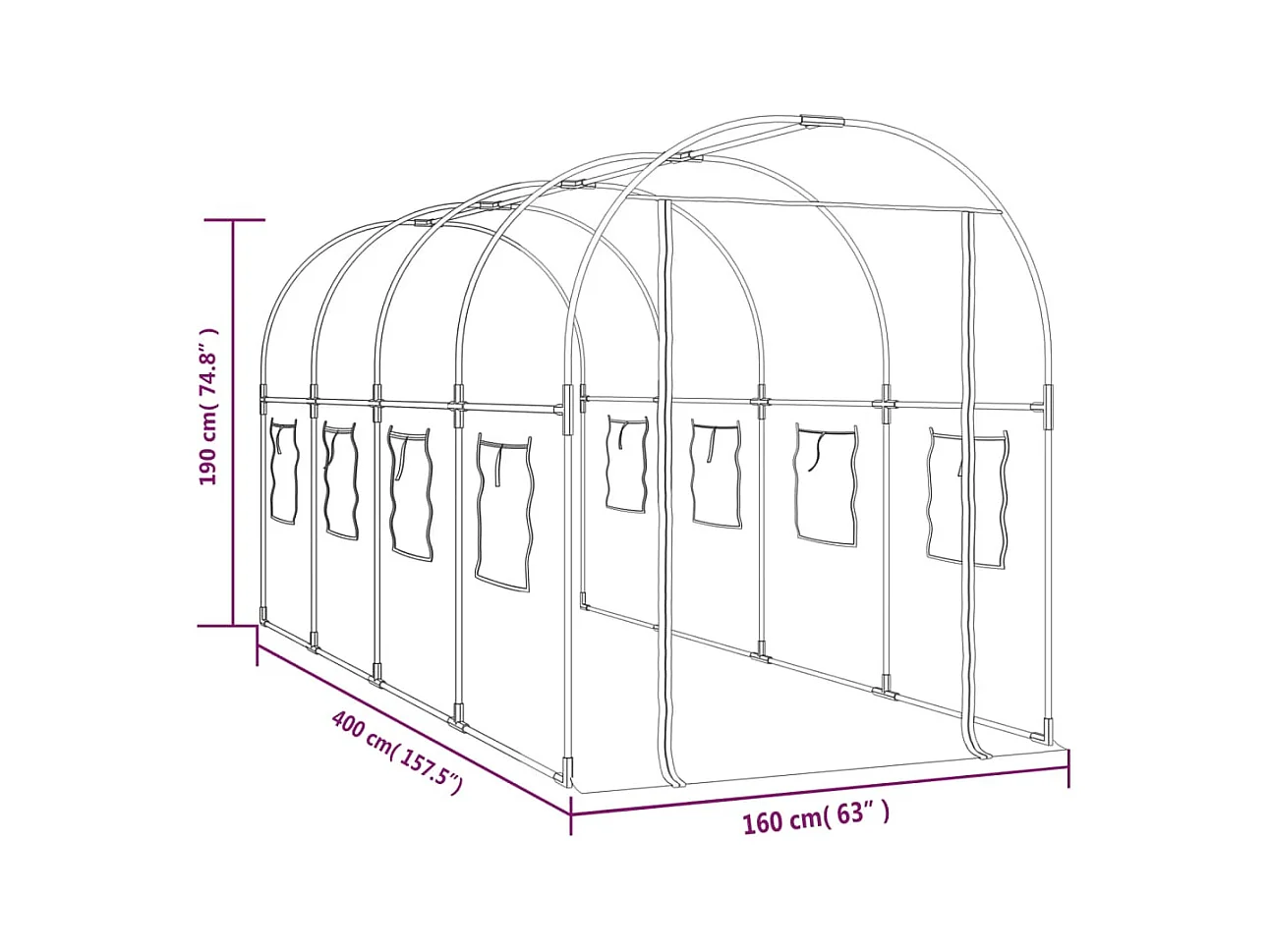 Tenda de estufa abrigo planta flor hortaliças Transparente 160 x 400 x 190 cm PVC e aço com revestimento em pó Transparente 02_0044664