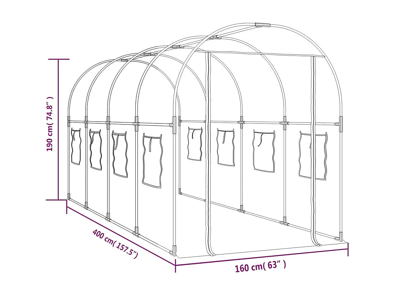 Tenda de estufa abrigo planta flor hortaliças Transparente 160 x 400 x 190 cm PVC e aço com revestimento em pó Transparente 02_0044664