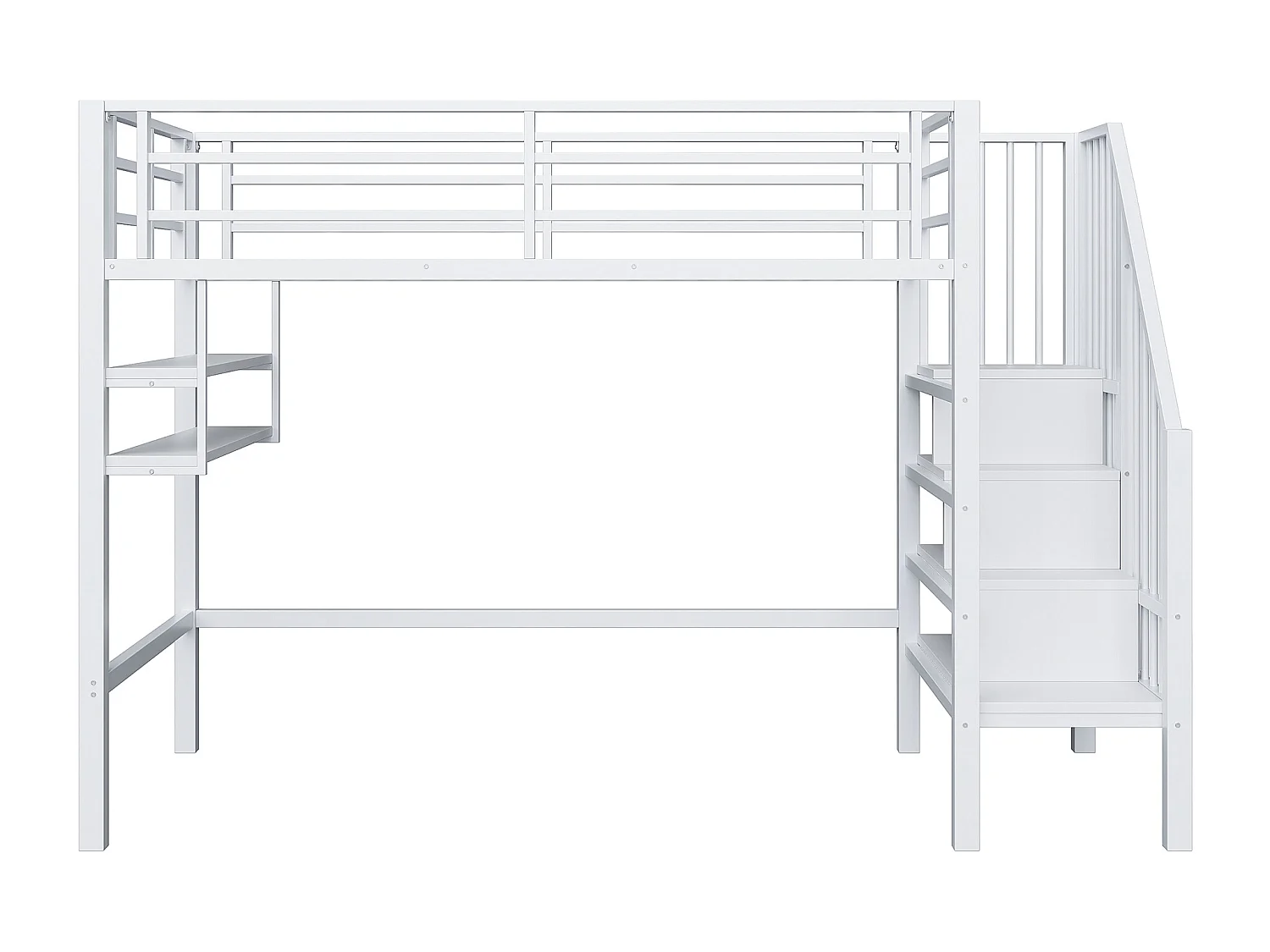 Letto a soppalco per bambini - 90 x 200 cm - con ripiani portaoggetti e scaletta - metallo + MDF - bianco