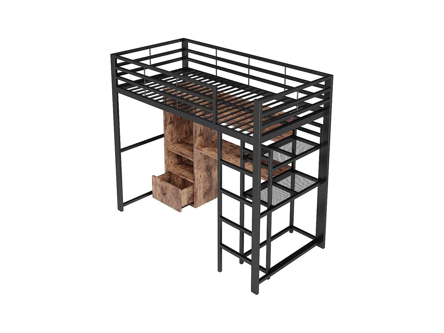 Łóżko piętrowe dla dzieci - 90 x 200 cm - z szafą + LED + biurko + 1 szuflada - MDF + metal - czarne
