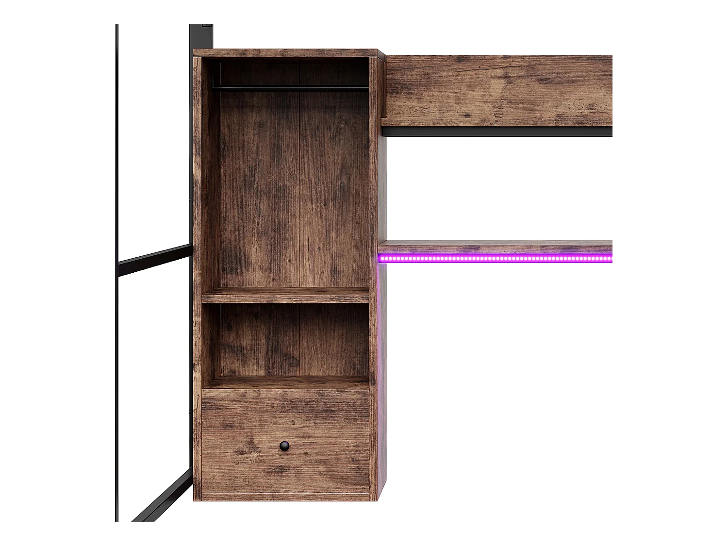 Łóżko piętrowe dla dzieci - 90 x 200 cm - z szafą + LED + biurko + 1 szuflada - MDF + metal - czarne