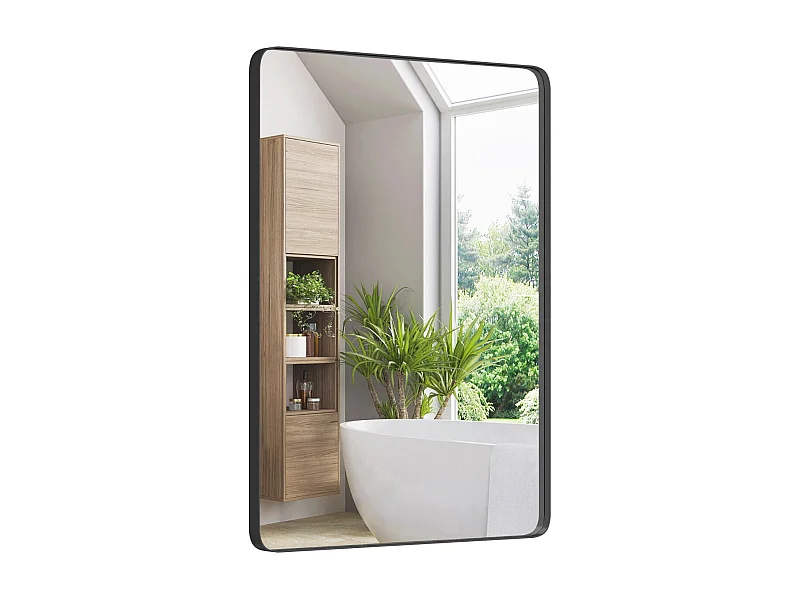 Specchio da parete 76,5 x 56 cm per bagno Specchio cosmetico da parete rettangolare Robusta struttura in metallo Orizzontale Verticale Nero 20_0008912