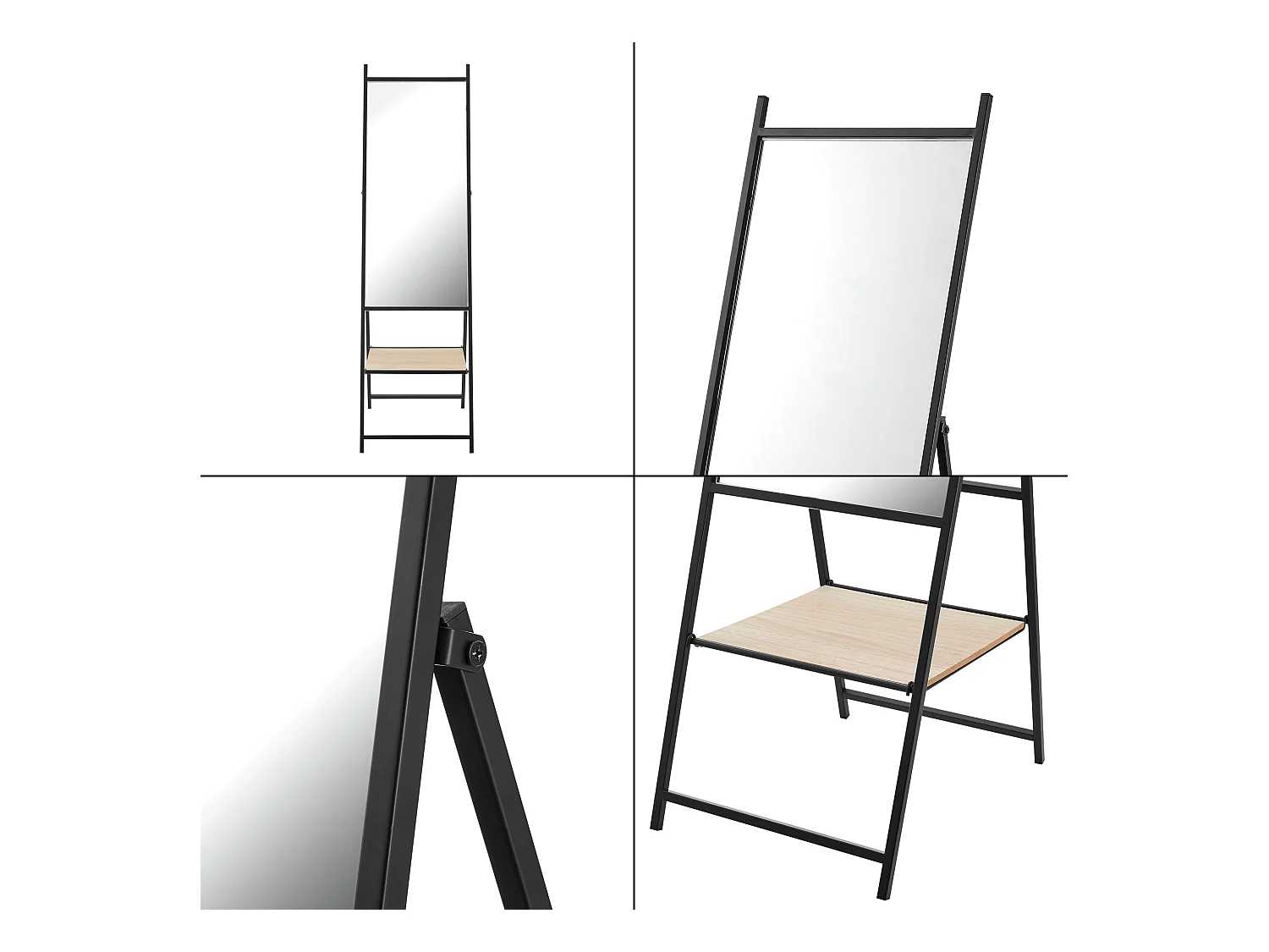 Specchio da terra con mensola in camoscio 150 x 44 x 60 cm effetto rovere nero 03_0007966