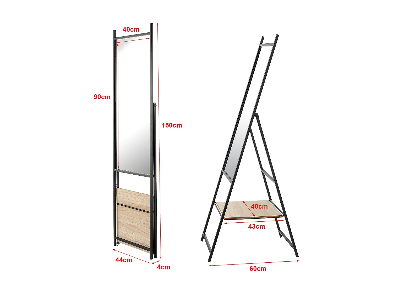 Espelho autônomo com prateleira amarelo 150 x 44 x 60 cm efeito carvalho preto 03_0007966