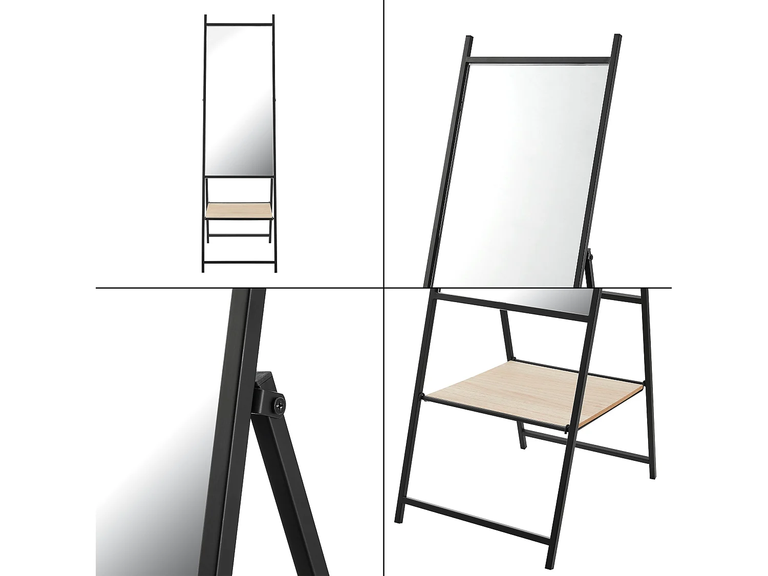 Espelho autônomo com prateleira amarelo 150 x 44 x 60 cm efeito carvalho preto 03_0007966