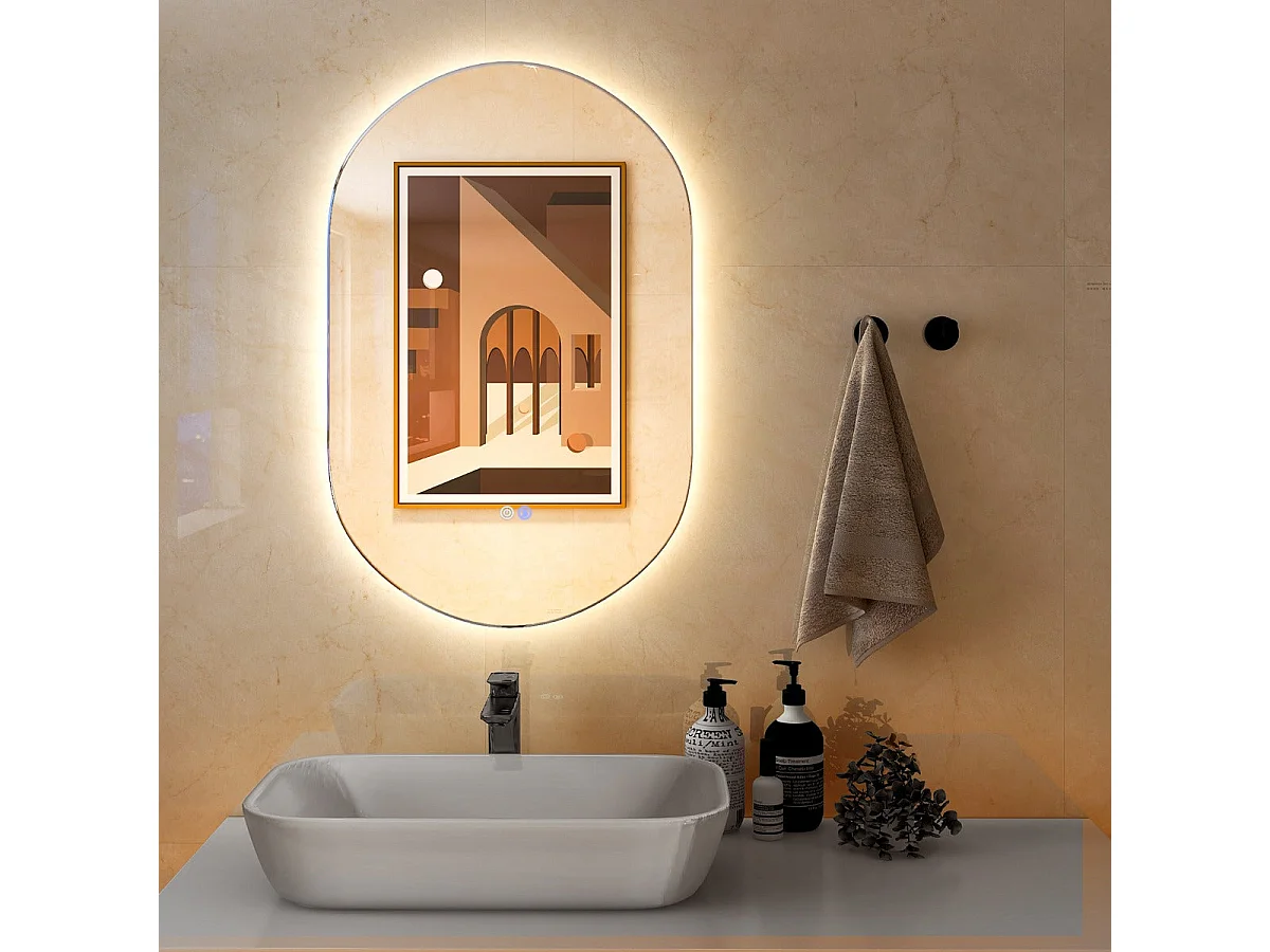 Specchio da parete ovale per bagno a LED 80 cm x 50 cm retroilluminato dimmerabile 3 colori interruttore Smart Touch antiappannamento antideflagrante 20_0006308