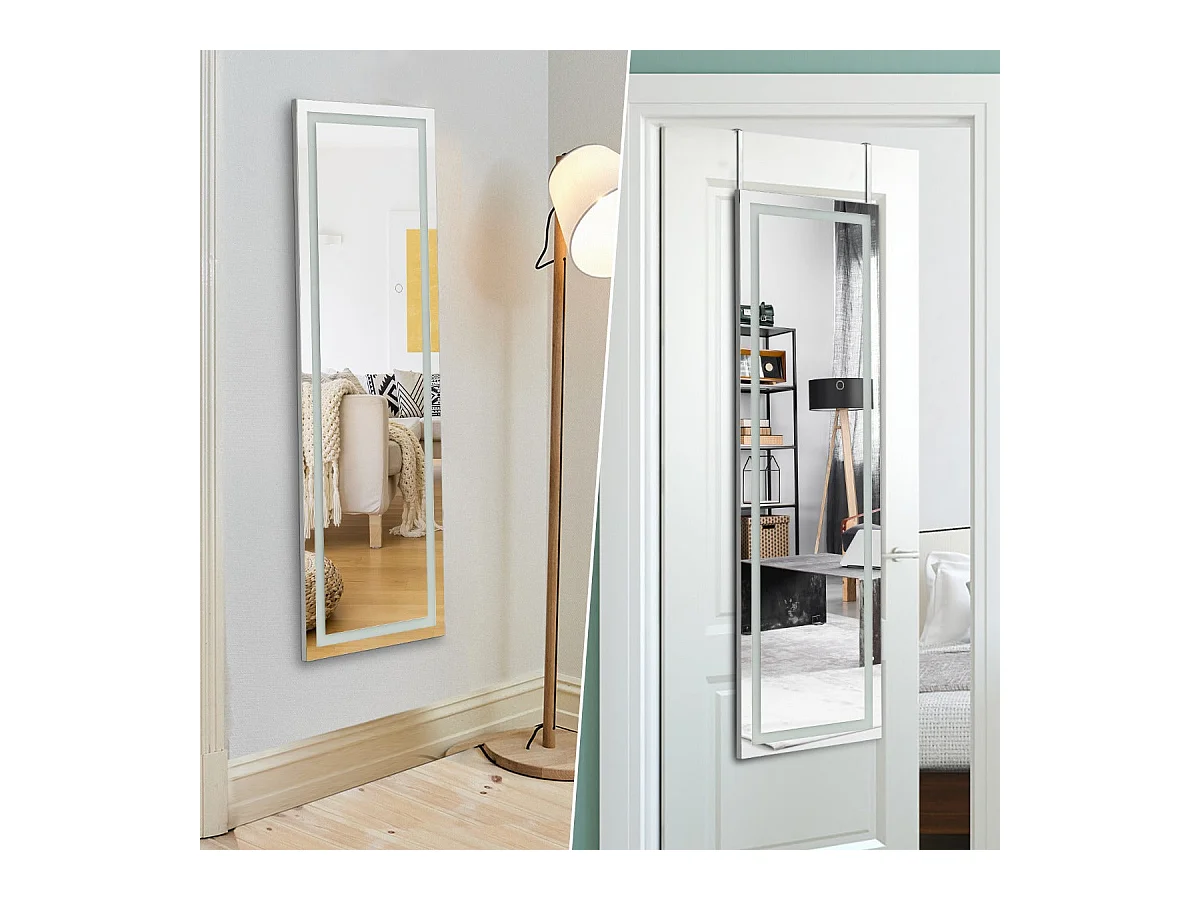 Miroir mural led miroir effet bois blanche 37 x 2 x 120 cm 20_0006878