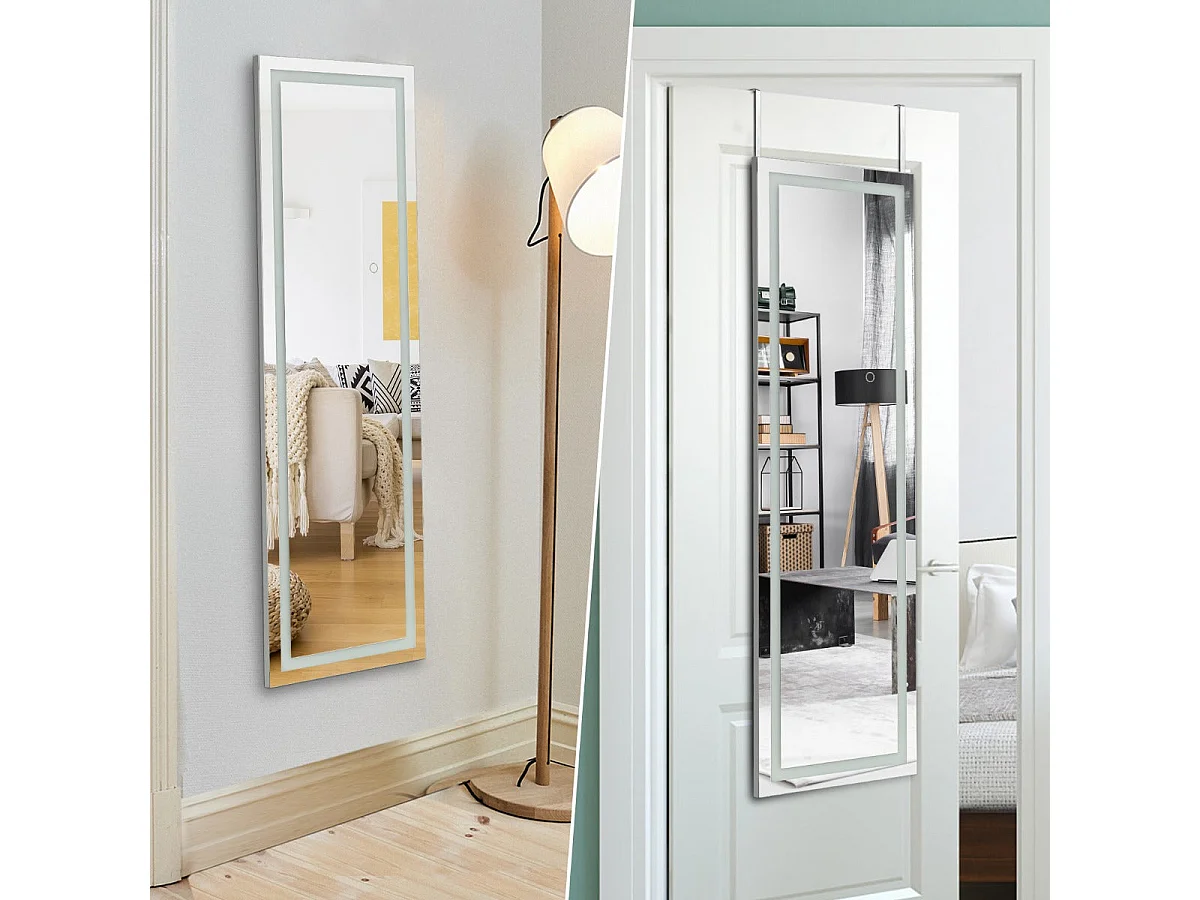 Miroir mural led miroir effet bois blanche 37 x 2 x 120 cm 20_0006878