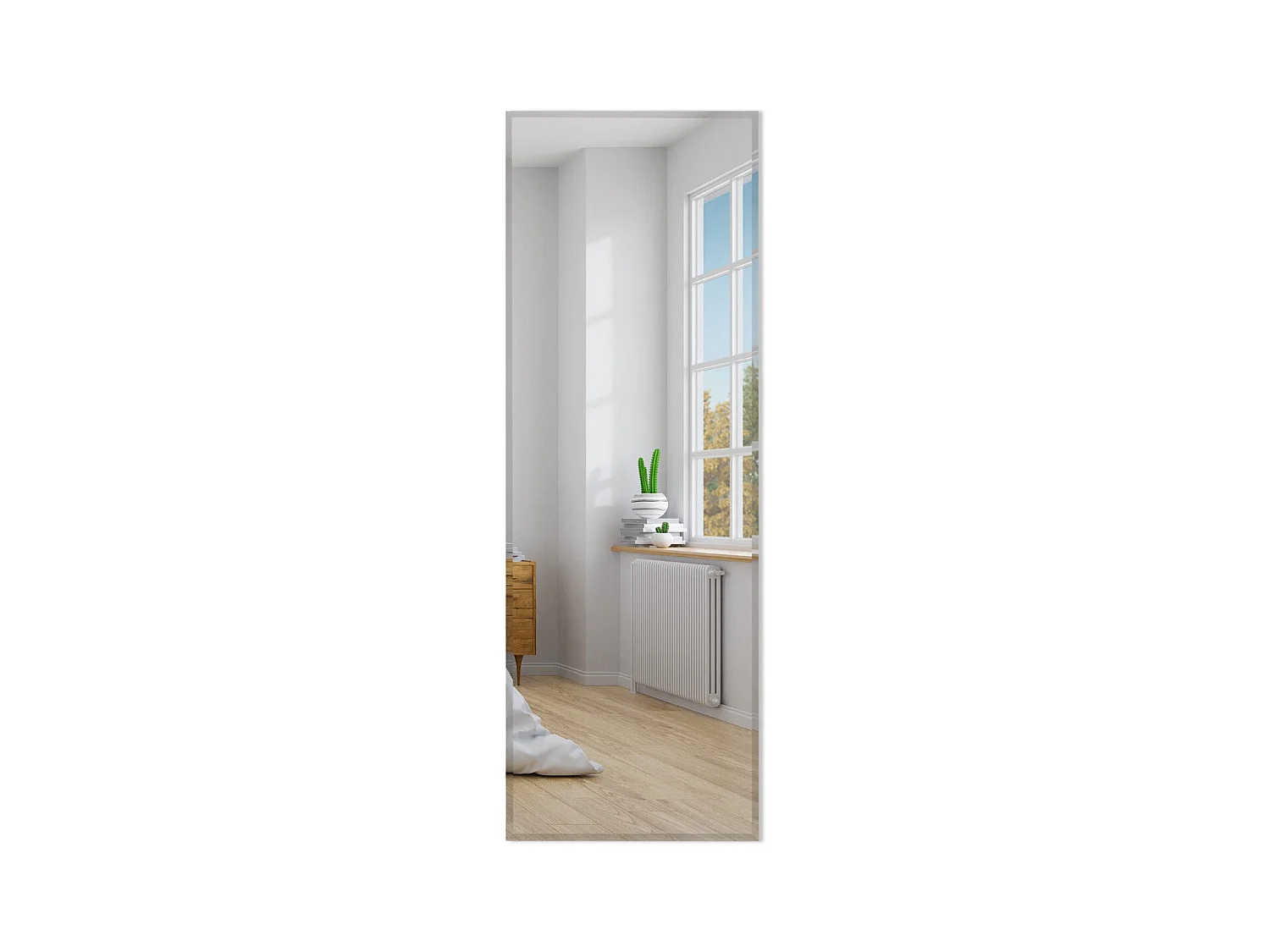 Espelho de parede retangular sem moldura psique 110 x 38 cm comprimento total borda chanfrada pendurado vertical ou horizontal branco 20_0006309