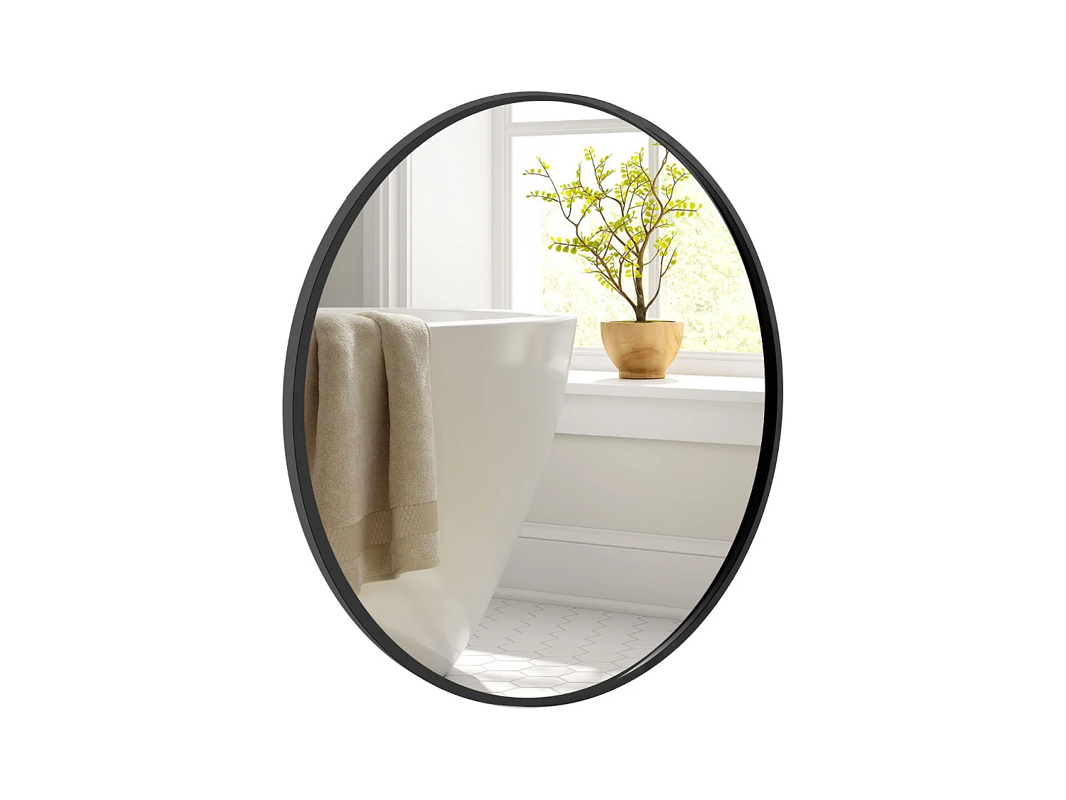 Specchio rotondo Specchio da parete da 24 pollici con struttura in metallo opaco spazzolato antiruggine per un arredamento moderno e minimalista Nero 20_0008926