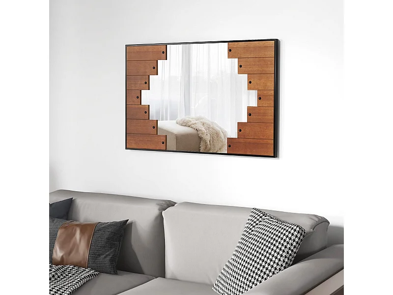 Espejo de pared rectangular decorativo Espejo de pared grande 100x66 cm con marco de teclas de piano Gancho bidireccional para sala de estar Negro 20_0009775