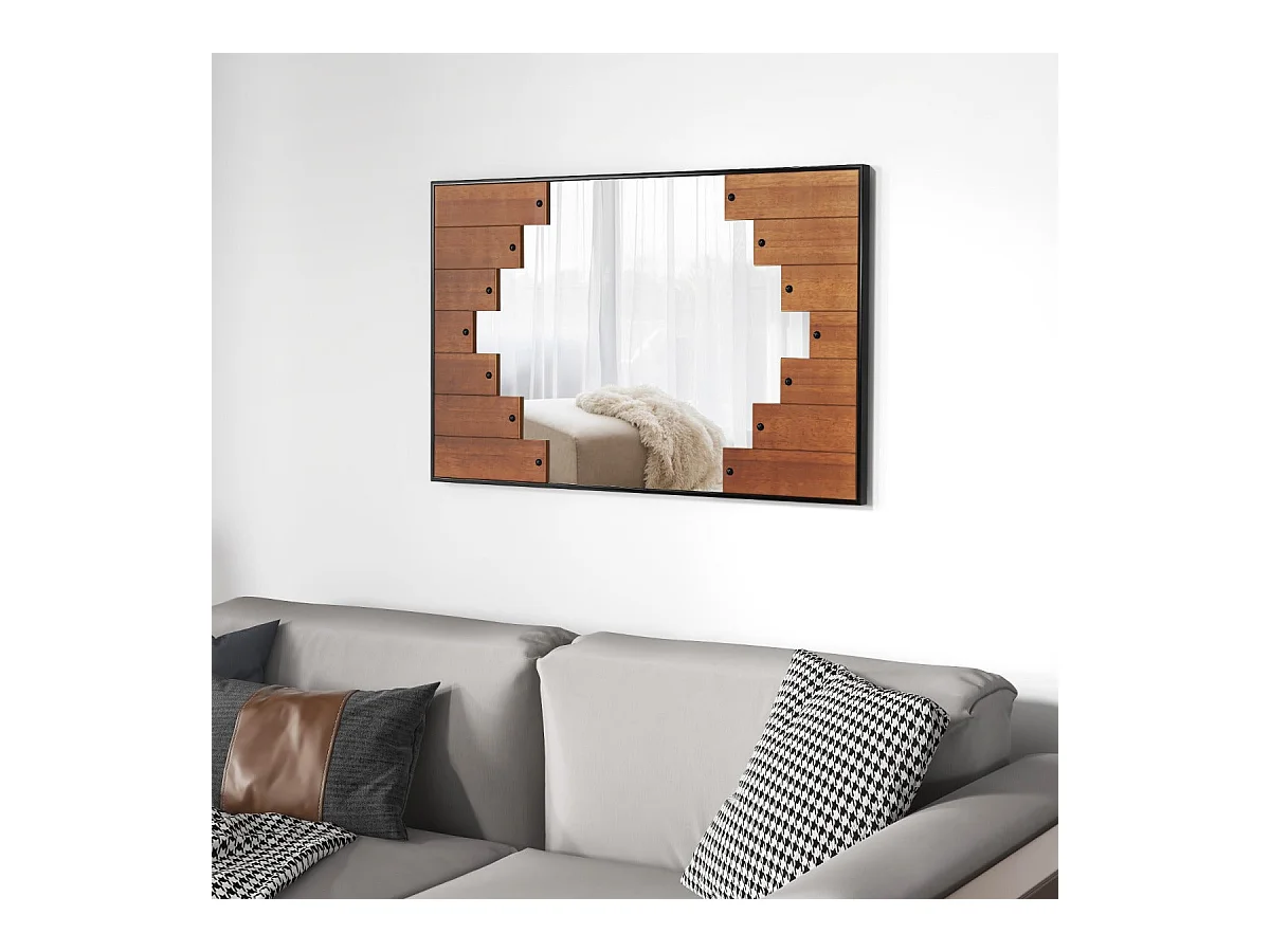 Espelho de parede retangular decorativo, grande espelho de parede 100x66cm com moldura de teclas de piano, gancho bidirecional para sala de estar, preto 20_0009775