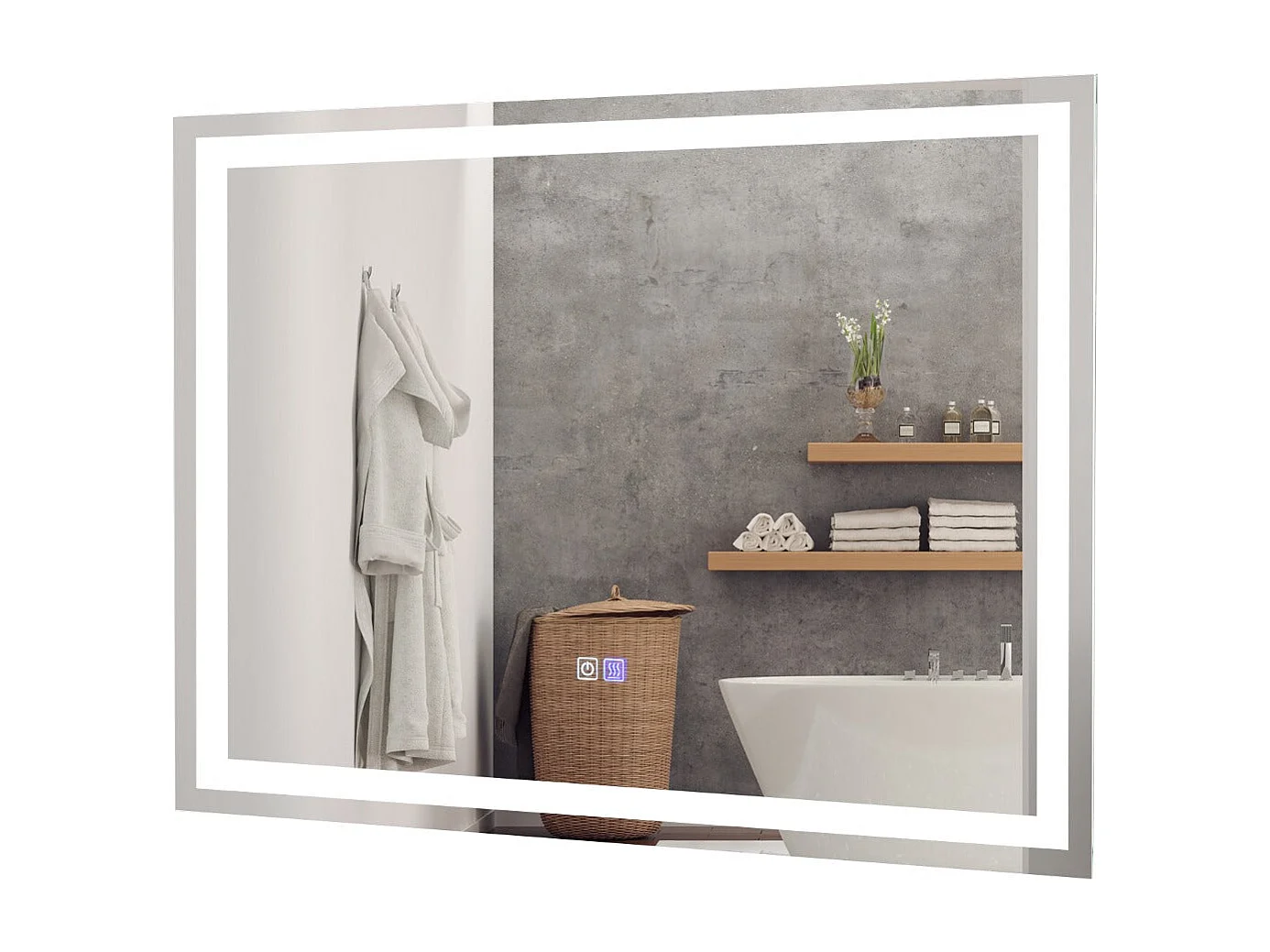 Specchio da bagno LED 80 x 60 cm con 3 luci, interruttore touch e funzione antiappannamento 20_0005042